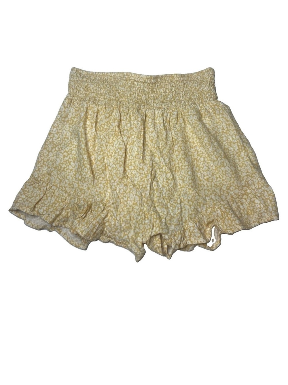 Smocked Waist Ruffle Shorts Yellow Floral Cottagecore Coastal Cowgirl Large